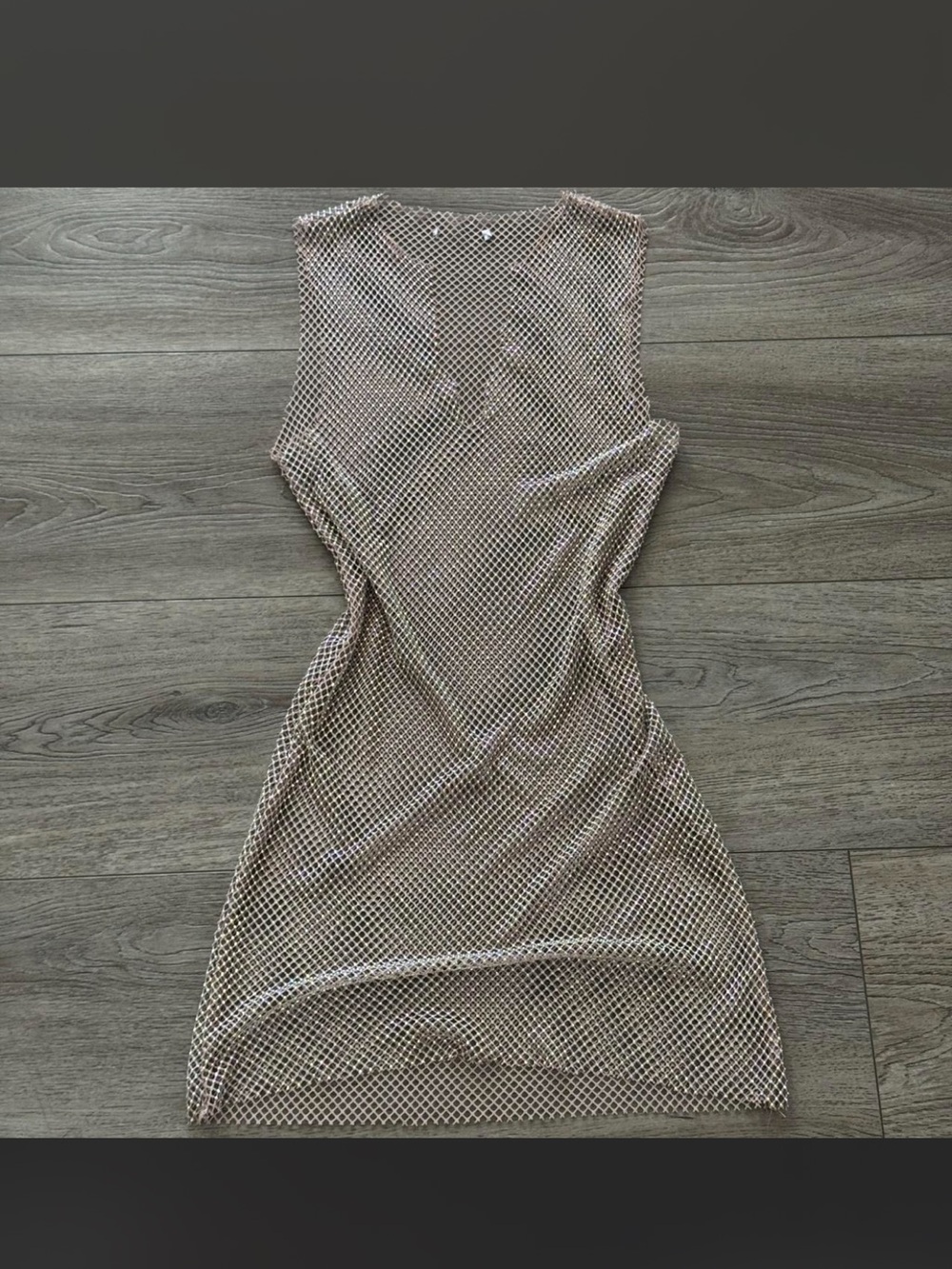 Beige Sleeveless Mesh Mini Dress